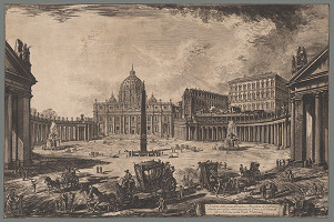 Giovanni Battista Piranesi – Pohľad na námestie a baziliku sv. Petra v Ríme 