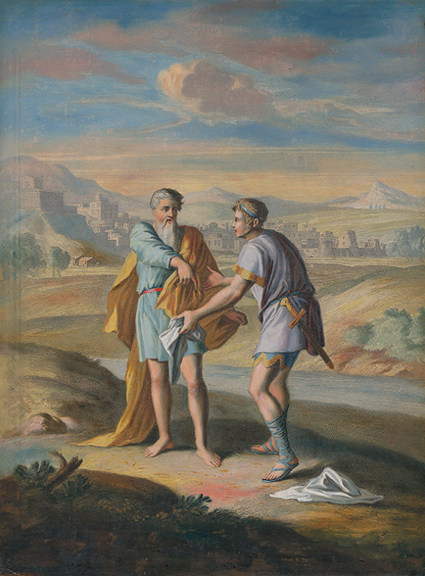 Caspar Luyken, Christoph Weigel st. – Prorok Ahiáš, Silan trhá svoj nový plášť na dvanásť kusov pred Jeroboamom 