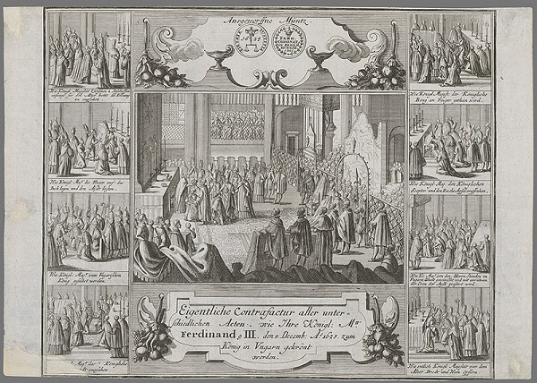 Stredoeurópsky grafik z 1. polovice 17. storočia – Korunovácia Ferdinanda III. v Šoprone v roku 1625 