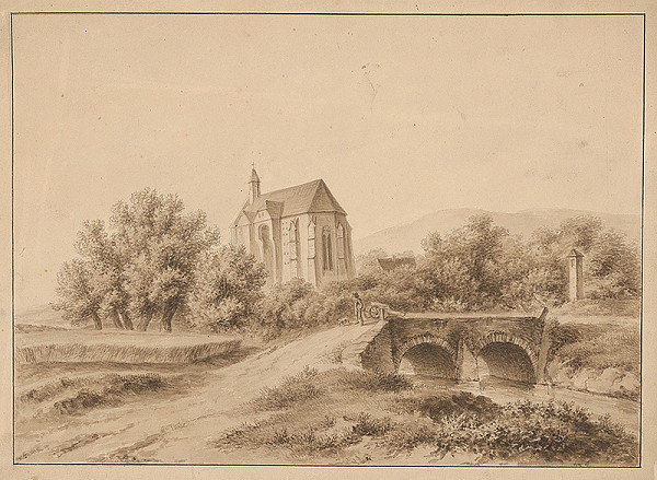 Stredoeurópsky grafik z 2. polovice 19. storočia – Krajina s kostolom 