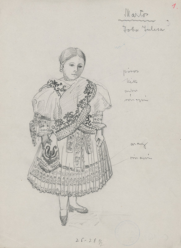 Maďarský grafik z 20. storočia – Dievča v kroji z južného Slovenska 