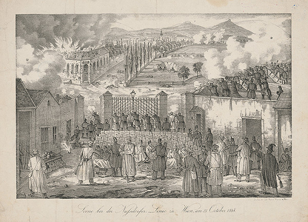 Stredoeurópsky grafik z 19. storočia – Scéna z Nusdorfskej línie vo Viedni 