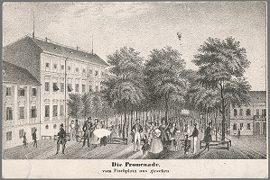 Antal József Strohmayer, Johann Höfelich, C.F. Wigand – Pohľad na bratislavskú promenádu z  Rybného námestia 