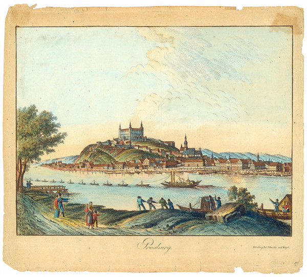 Stredoeurópsky grafik z 1. polovice 19. storočia – Pohľad na Bratislavu 
