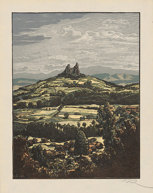 Stredoeurópsky grafik z 1. polovice 20. storočia – Zrúcaniny hradu Trosky v Česku 