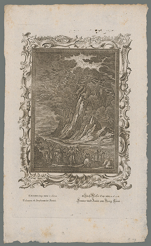 Stredoeurópsky grafik z 18. storočia – Blesk a plot na hore Sinai 