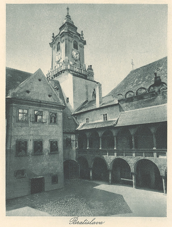 Stredoeurópsky grafik z 20. storočia – Radničná veža a nádvorie v Bratislave 
