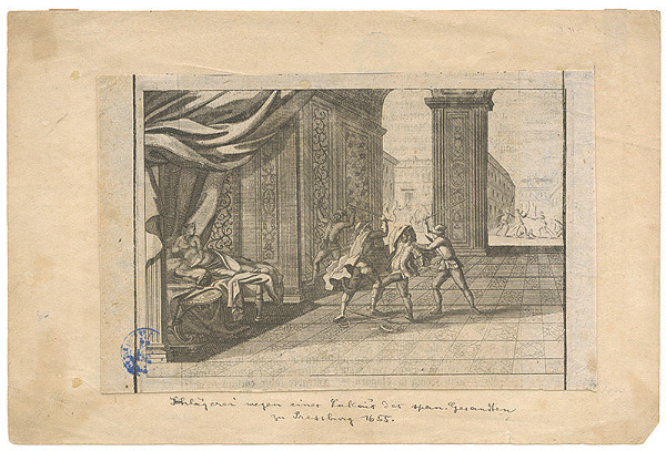 Stredoeurópsky grafik z 2. polovice 17. storočia – Bitka pre lokaja španielkeho veľvyslanca v Bratislave 