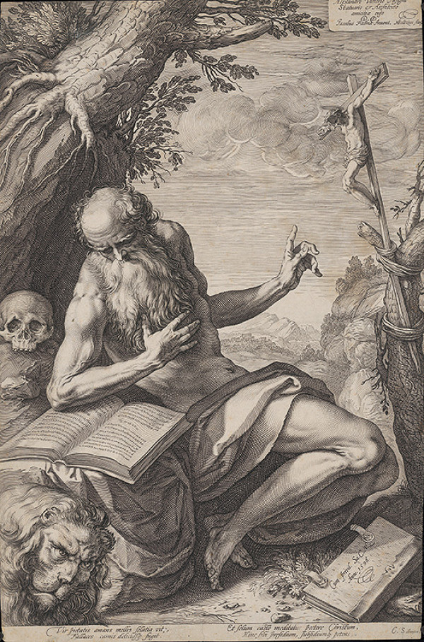 Hendrick Goltzius, Jacopo, il vecchio Palma – Svätý Hieroným na púšti 