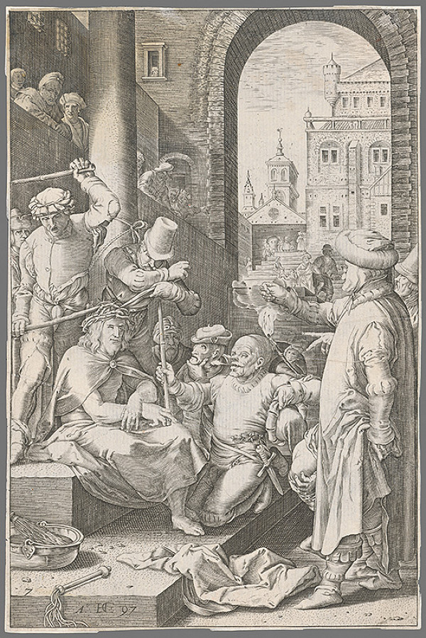 Hendrick Goltzius – Tŕním korunovanie a posmievanie Krista (7) 