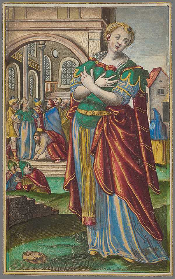 Johannes Collaert, Maarten de Vos st., Karel van Mallery – Žena prichytená pri cudzoložstve (6) Mulier Adultera 