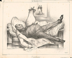 Francúzsky grafik z polovice 19. storočia – Spiaci muž s hruškou na bruchu 