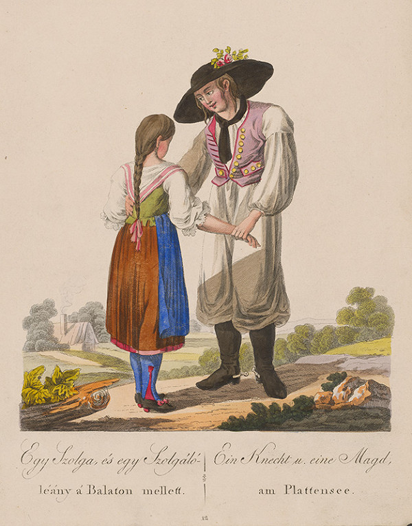 Stredoeurópsky grafik z 19. storočia – Sluha a slúžka od Balatonského jazera 