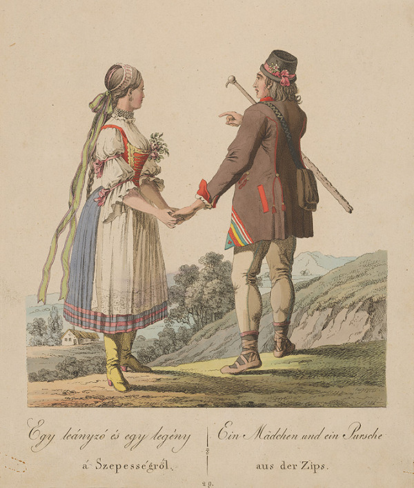 Stredoeurópsky grafik z 19. storočia – Dievča a mládenec zo Spiša 