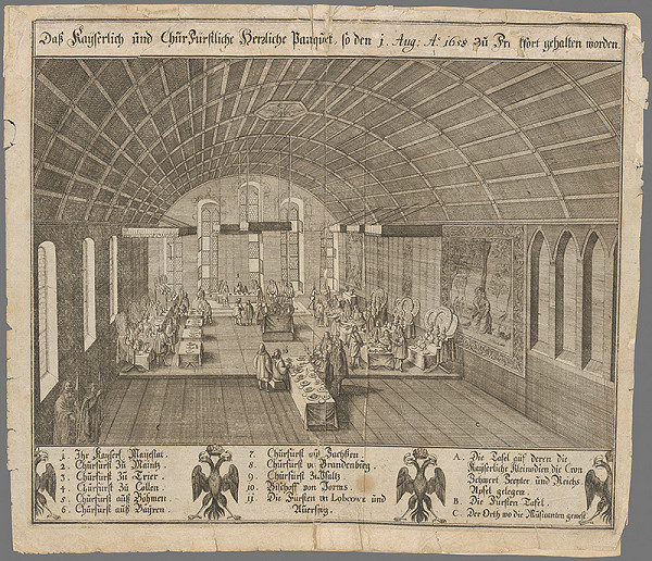 Nemecký grafik zo 17. storočia – Slávnostná korunovačná hostina po korunovácii Leopolda I. 