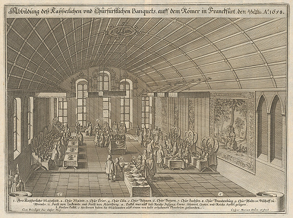 Kaspar Merian – Slávnostná korunovačná hostina po korunovácii Leopolda I. 