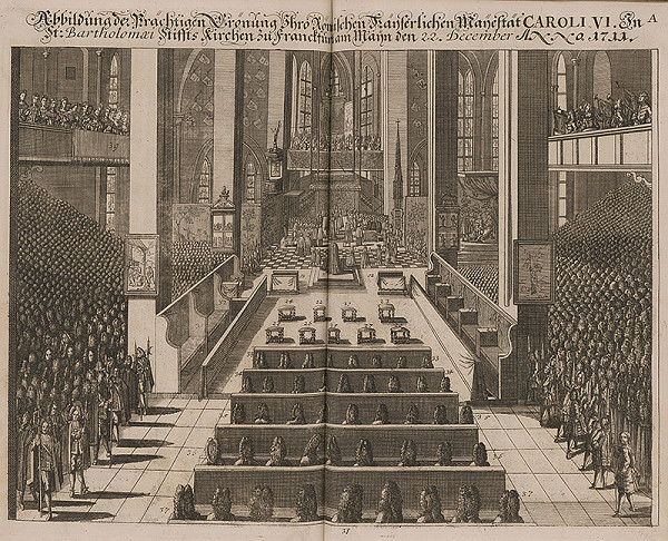 Nemecký grafik z 1. polovice 18. storočia – Korunovácia Karola VI. v Dóme sv. Bartolomeja 