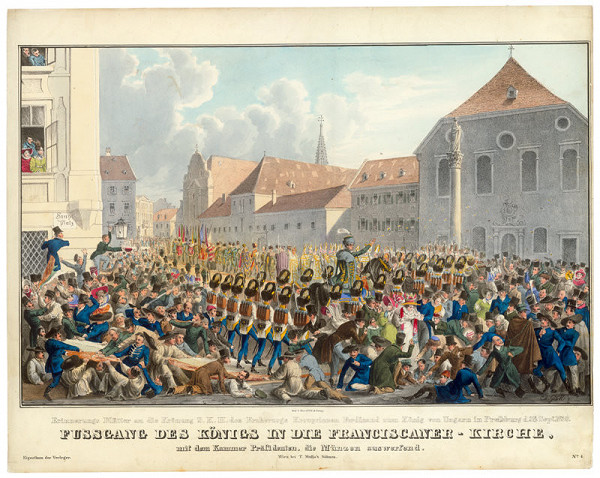 Eduard Gurk – Korunovácia Ferdinanda V. v Bratislave, príchod do Františkánskeho kostola 