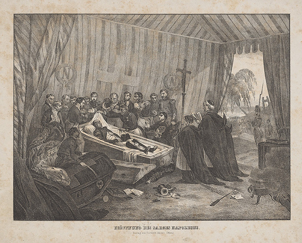 Stredoeurópsky grafik z 1. polovice 19. storočia – Napoleon v rakve 