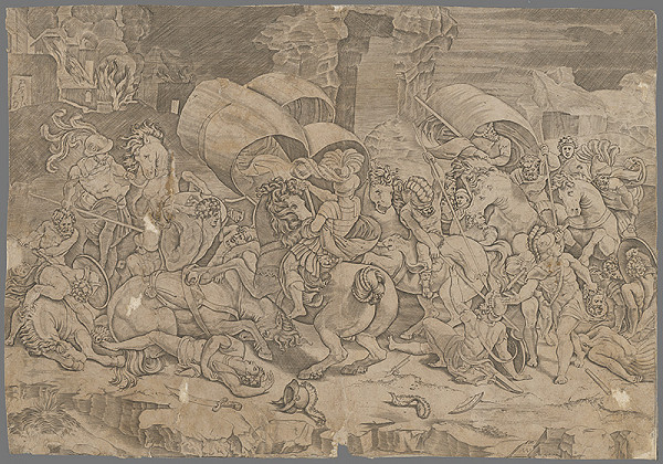 Taliansky grafik zo 17. storočia – Bitka medzi Rimanmi a Kartágincami 