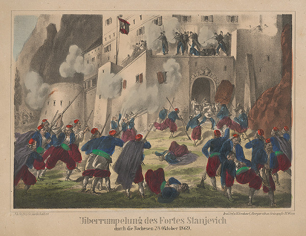 Stredoeurópsky grafik z 19. storočia – Napadnutie pevnosti 