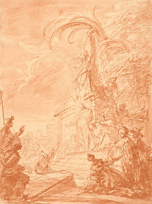 Stredoeurópsky grafik z 19. storočia – Ježiš káže pred obeliskom 