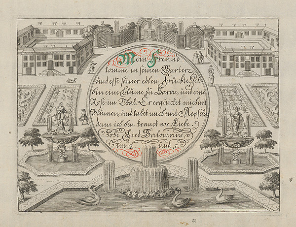 Stredoeurópsky grafik z 18. storočia – Záhrada s pavilónom 