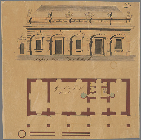 Adolf Lang – Pôdorys a nárys budovy hlavnej stráže v Bratislave 