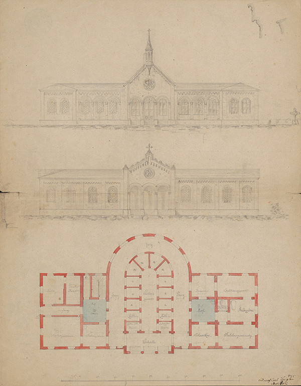 Karl Feigler – Návrh na fasádu a pôdorys umrlčej komory v Bratislave 
