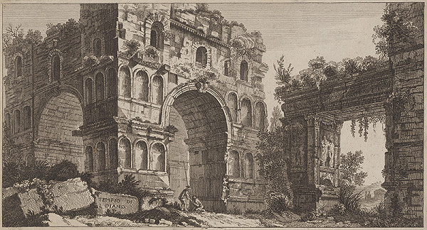 Francesco Piranesi – Dianin chrám (zrkadlová kópia pohľadu na chrám Janus Quadrifons) 