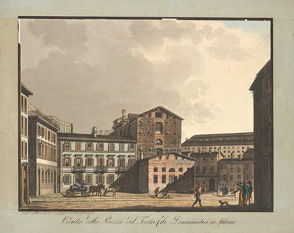 Gaspare Galliari – Pohľad na Piazza del Teatro v Miláne 