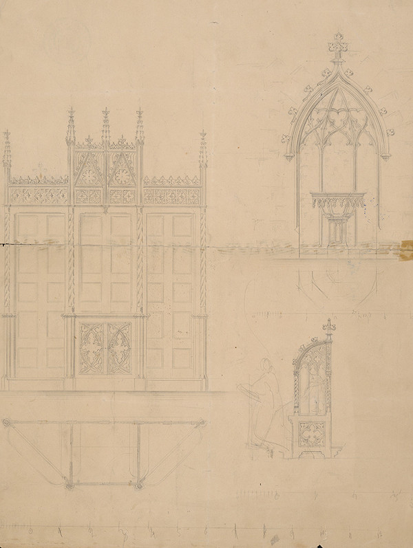 Stredoeurópsky grafik z 19. storočia – Štúdia drevených lavíc 