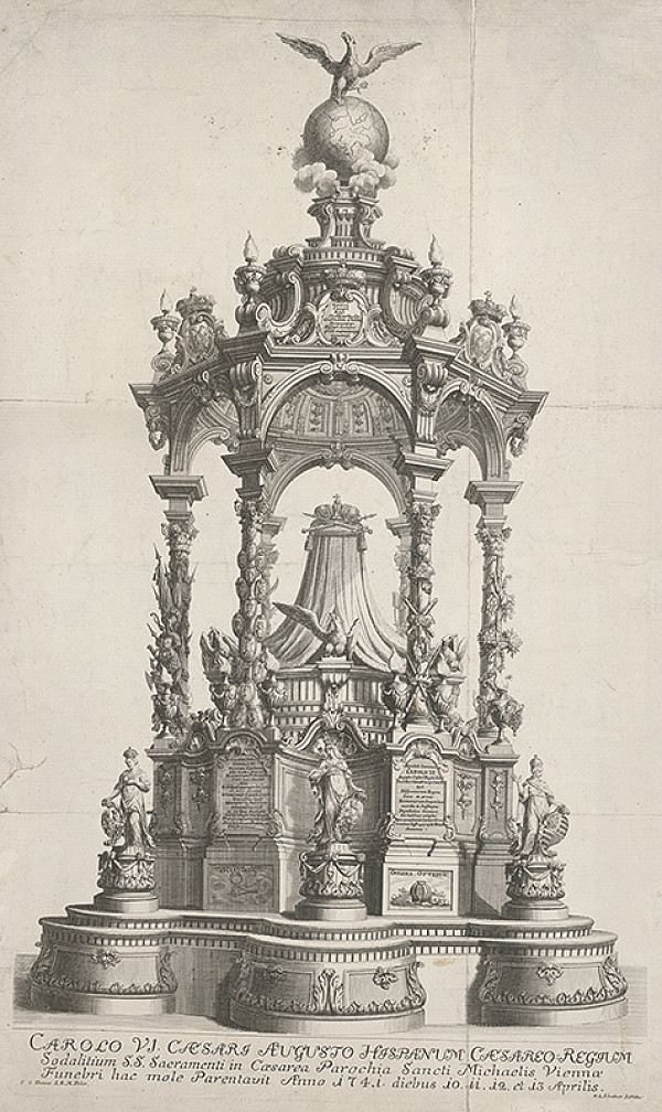 Franz Leopold Schmitner, Franz Anton Danne – Katafalk cisára Karola VI. Habsburského v chráme sv. Michala vo Viedni 
