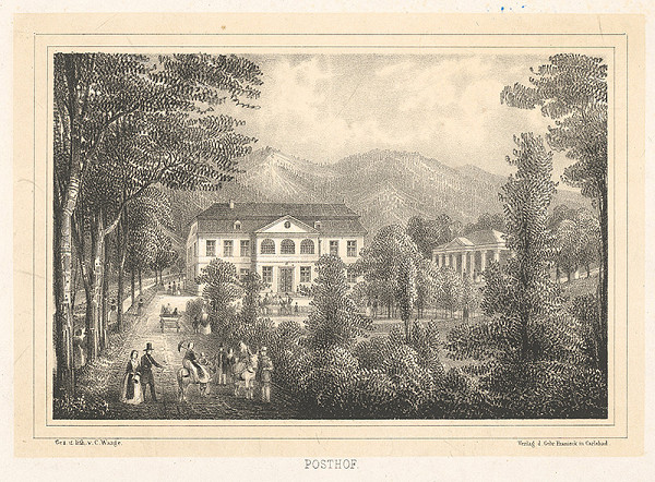 Rakúsky maliar z 19. storočia – Hotel Poštový dvor v Karlových Varoch 