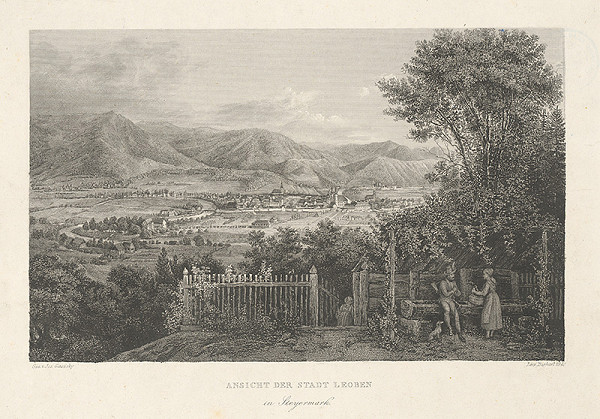 Nemecký maliar z 19. storočia – Pohľad na mesto Leoben 