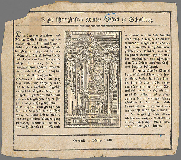 Stredoeurópsky grafik z 19. storočia – Oltár v Schossbergu 