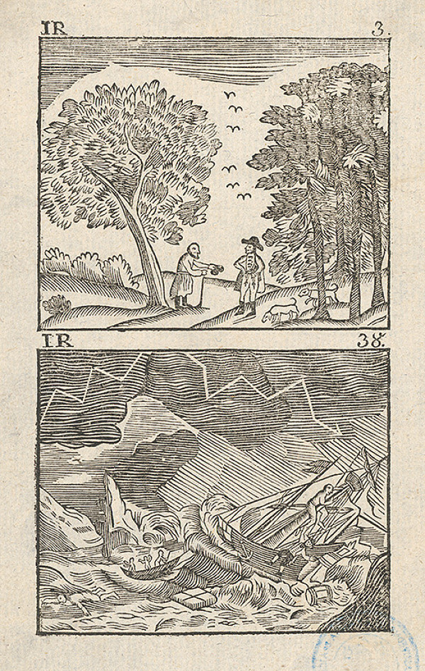 Stredoeurópsky grafik z 19. storočia – Dvojobraz-Stretnutie sedliaka so statkárom, Stroskotanie lodi 