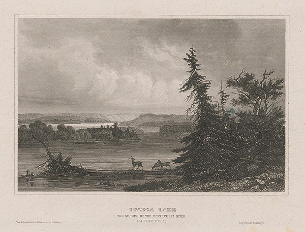 Stredoeurópsky grafik z 19. storočia – Prameň rieky Missisipi 
