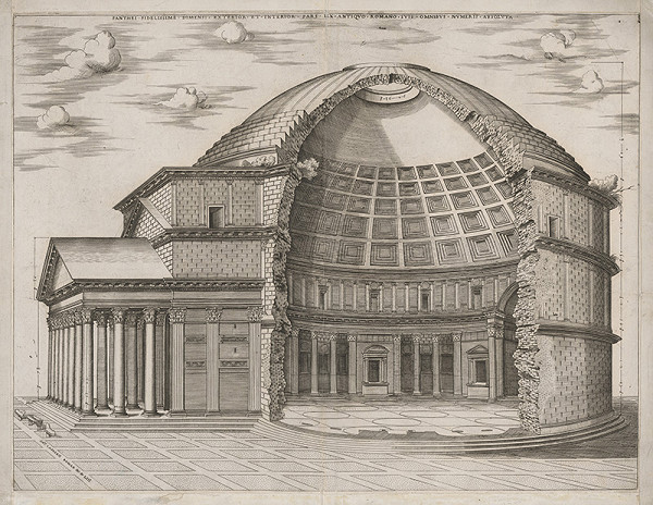 Antonio Lafréry – Pantheon-fasáda a rez v Ríme 