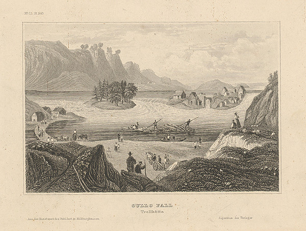 Stredoeurópsky grafik z 19. storočia – Vodopád Gullo Fall 