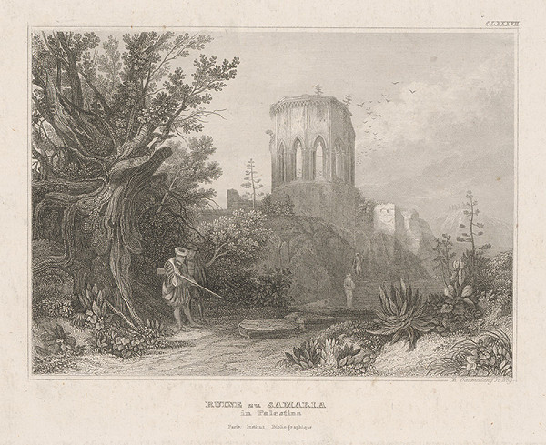 Stredoeurópsky grafik z 19. storočia – Zrúcaniny Samaria 