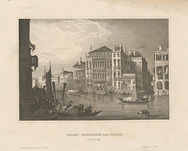 Stredoeurópsky grafik z 19. storočia – Palác Barbarigo a Pisani v Benátkach 