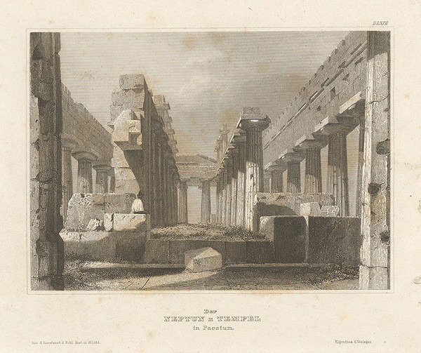 Stredoeurópsky grafik z 19. storočia – Zrúcaniny Neptunovho chrámu 