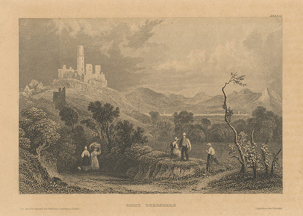 Stredoeurópsky grafik z 19. storočia – Zrúcaniny v Godesbergu 