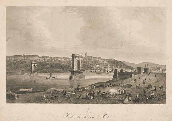 Stredoeurópsky grafik z 19. storočia – Reťazový most v Budapešti 