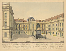 Carl Schütz – Dvorská bibliotéka so sochou Jozefa II. vo Viedni 