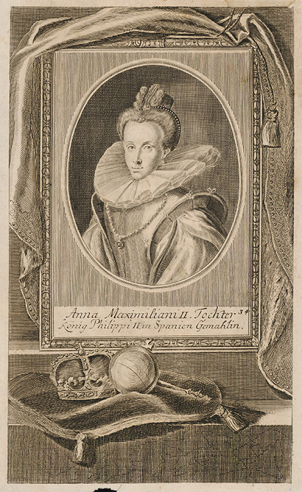 Stredoeurópsky grafik z 1. polovice 18. storočia – Portrét španielskej kráľovnej Anny Habsburskej 