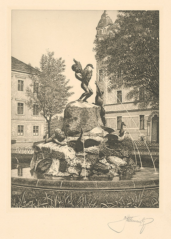 Stredoeurópsky grafik z 1. polovice 20. storočia – Kühmayerova fontána v Bratislave 