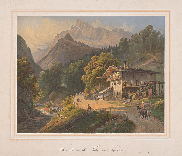 Stredoeurópsky grafik z 19. storočia – Kováčska dielňa v blízkosti Tegernsu 