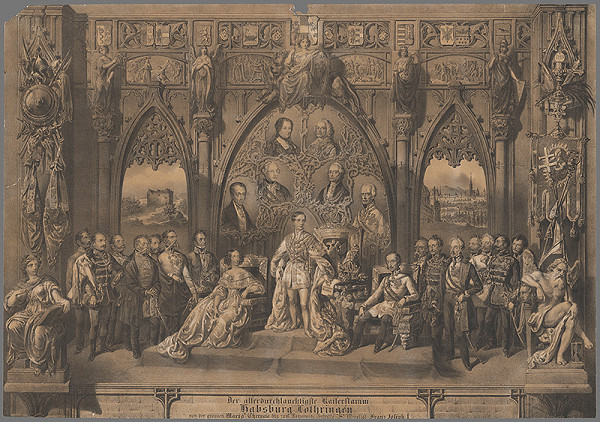 Rakúsky grafik z 19. storočia – Alegória na panovanie Františka Jozefa I. 